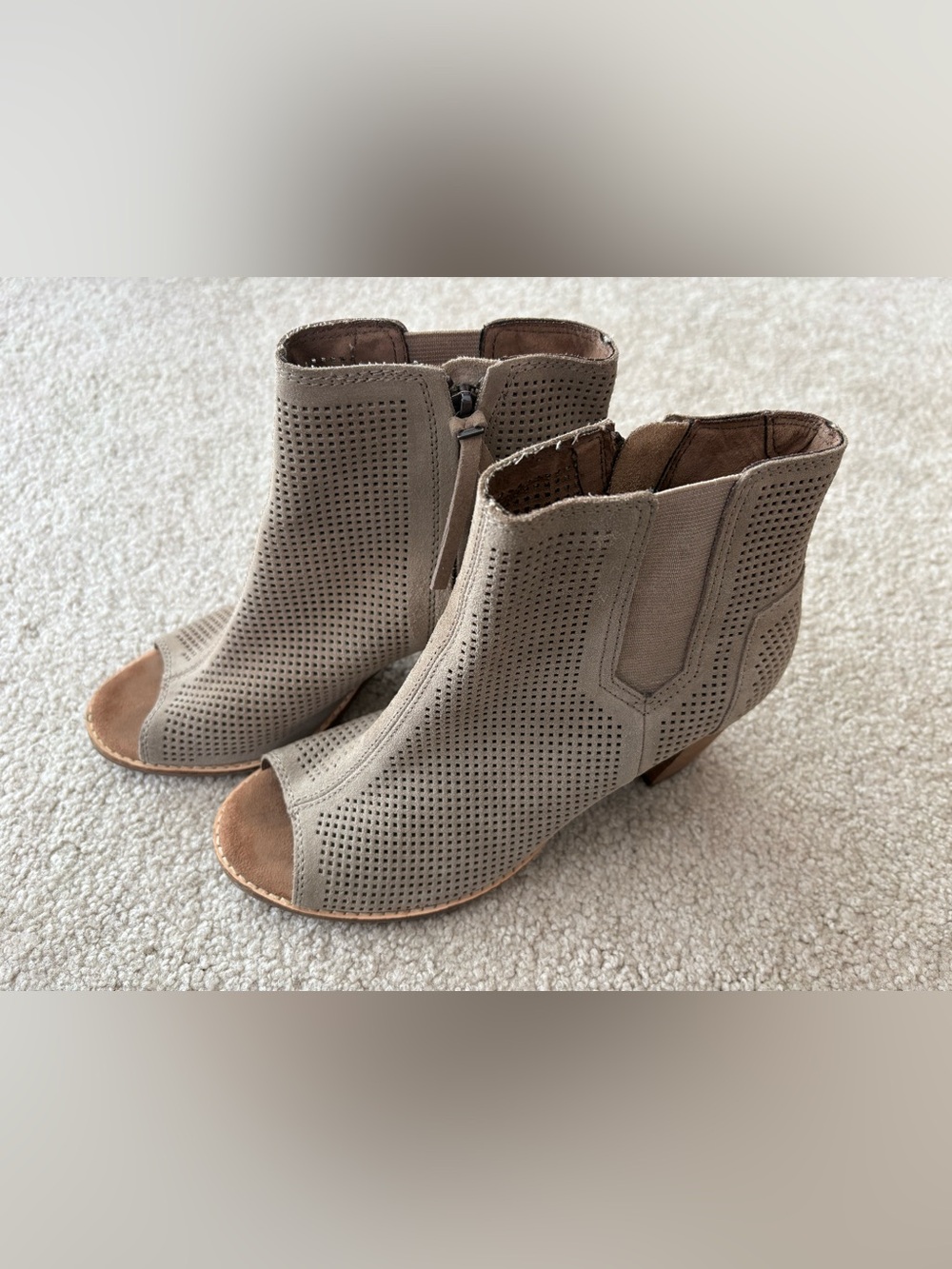 Toms Taupe Perforated Peep-Toe Ankle Booties